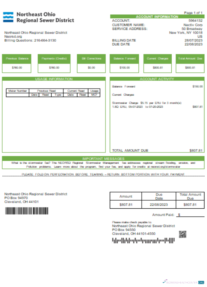 Download Northeast Ohio Regional Sewer Districtutility business bill, SCR Photoshop template